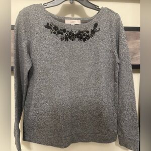 LOFT HEATHER GRAY BEADED LONG SLEEVE SWEATSHIRT